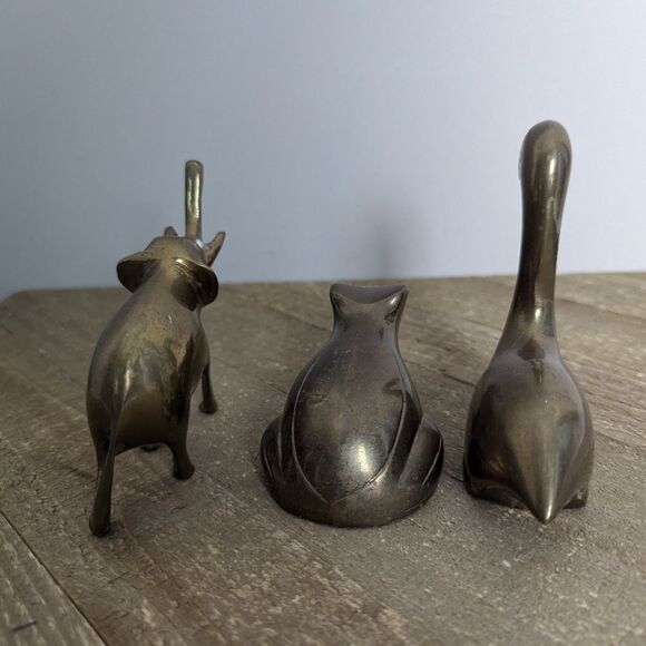 Vintage Brass animals elephant crane frog - Picture 7 of 8